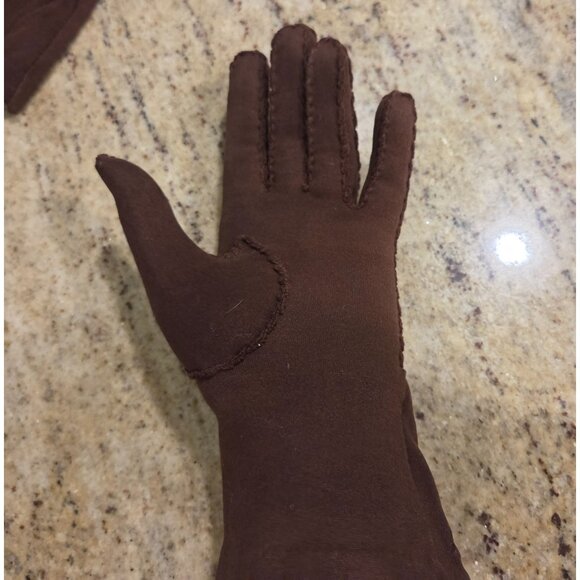 Vintage Womens Size M/L Brown Cotton Formal 9.5" Gloves Embroidered Starburst - Picture 14 of 16